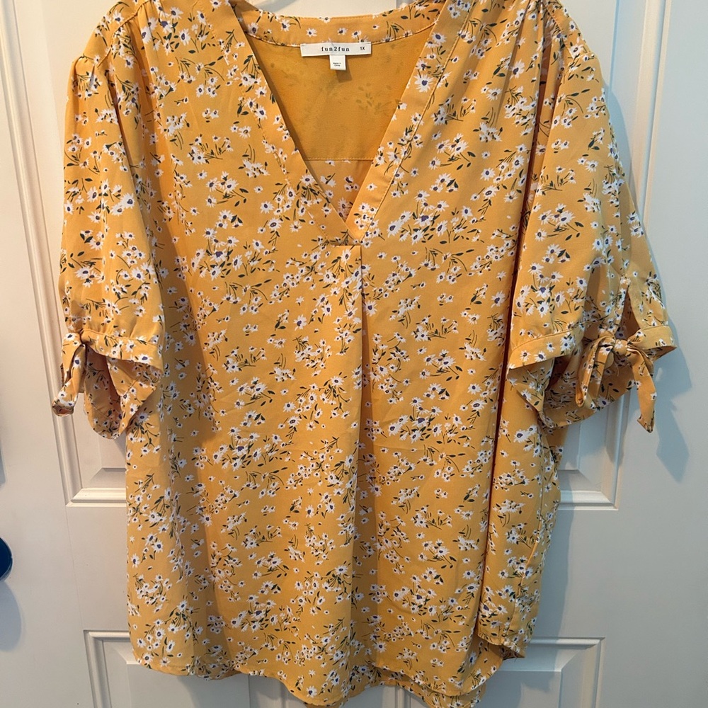 fun 2 fun Mustard Yellow Floral V-Neck Blouse